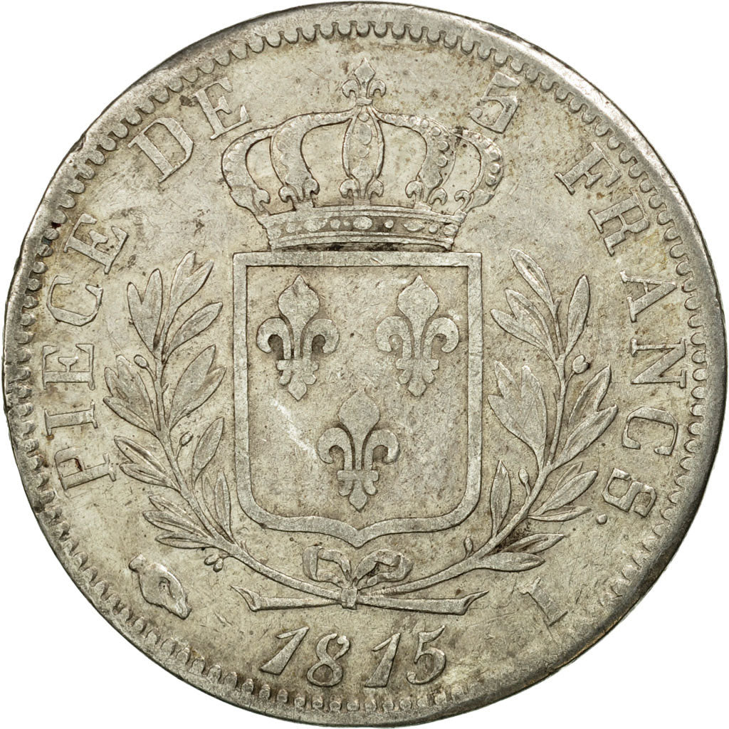 France, Louis XVIII, 5 Francs, 1815, Limoges, VF(30-35), Silver, KM 702.6