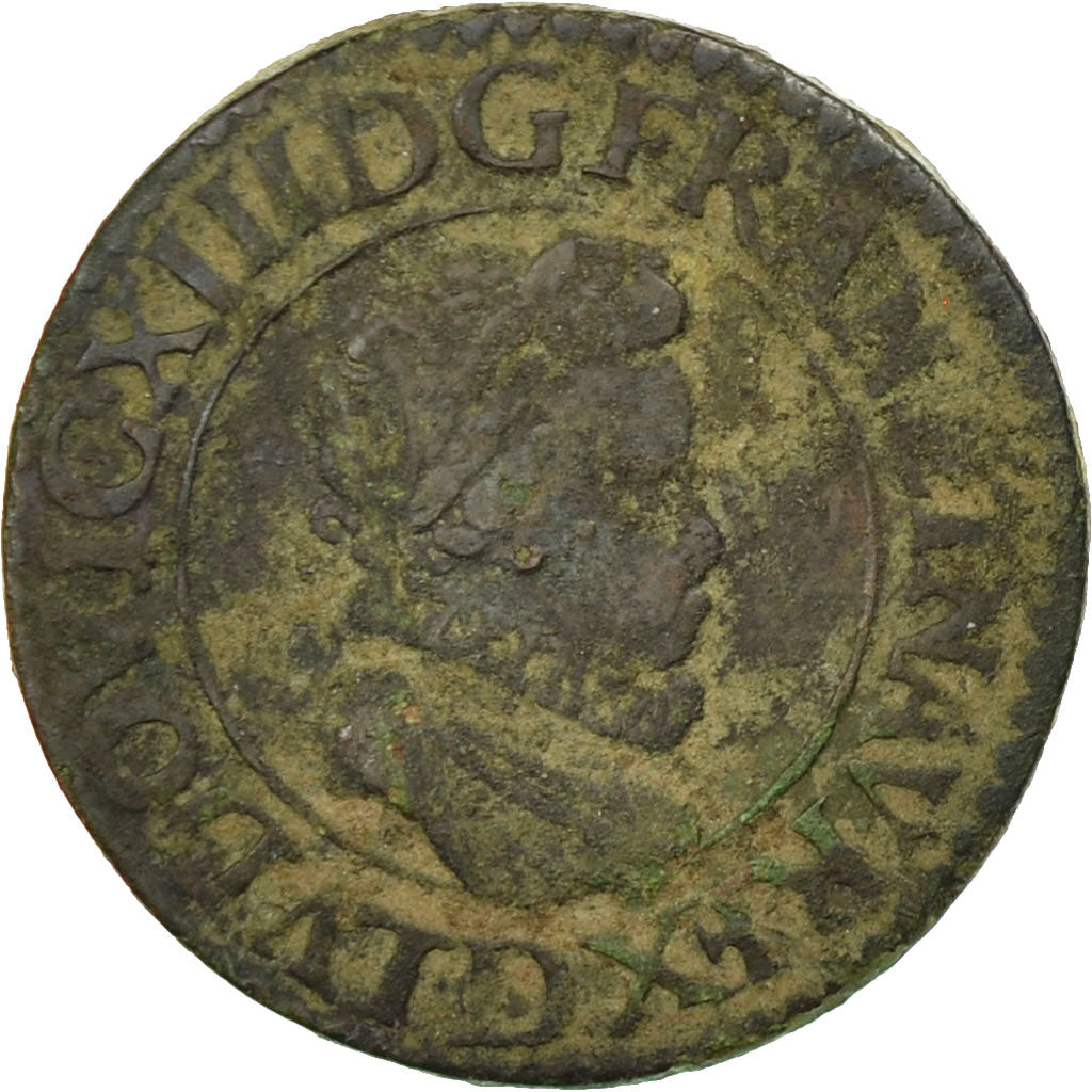 Moneta, Francia, Louis XIII, Double tournois, buste enfantin au col fraisé