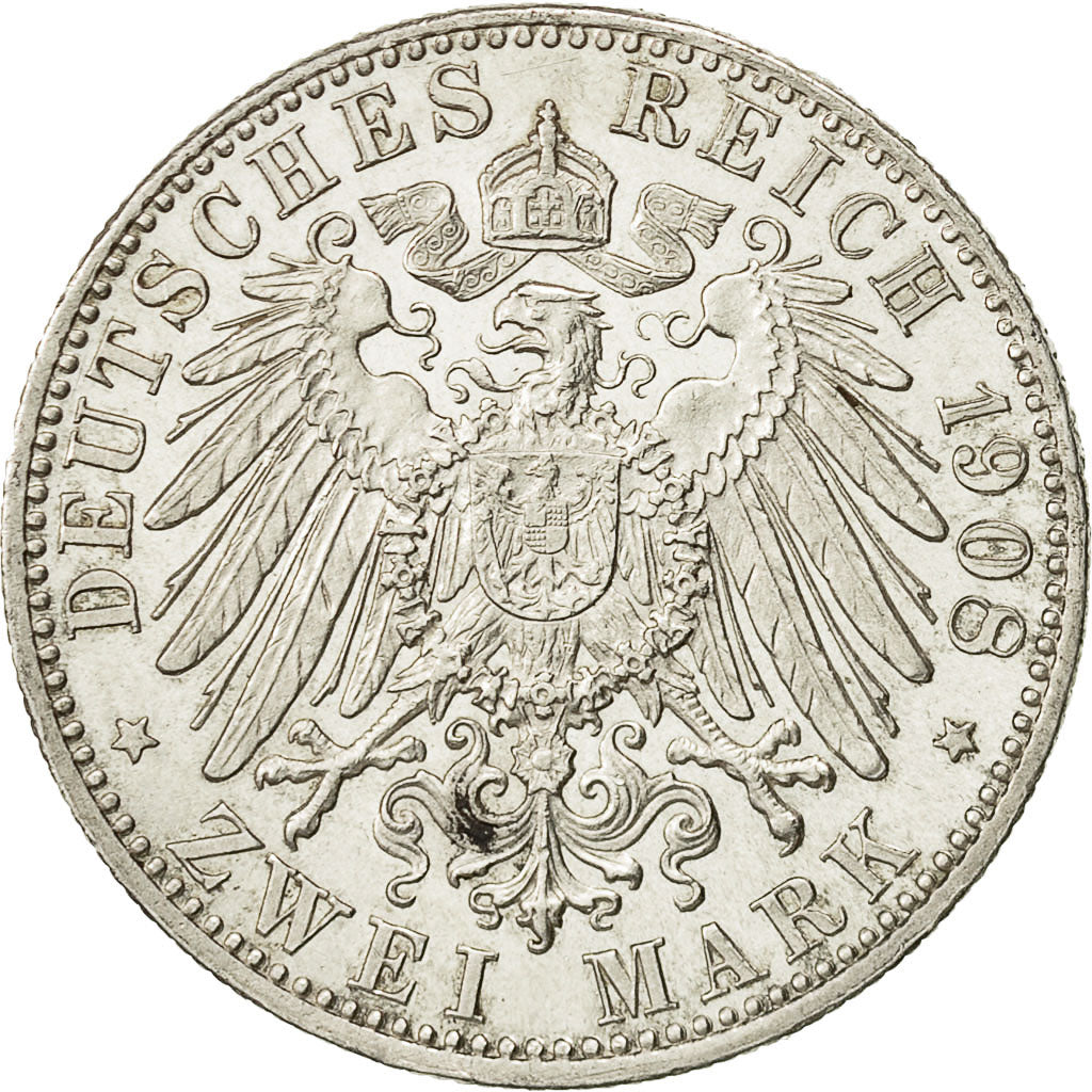 Coin, German States, BAVARIA, Otto, 2 Mark, 1908, Munich, AU(55-58), Silver