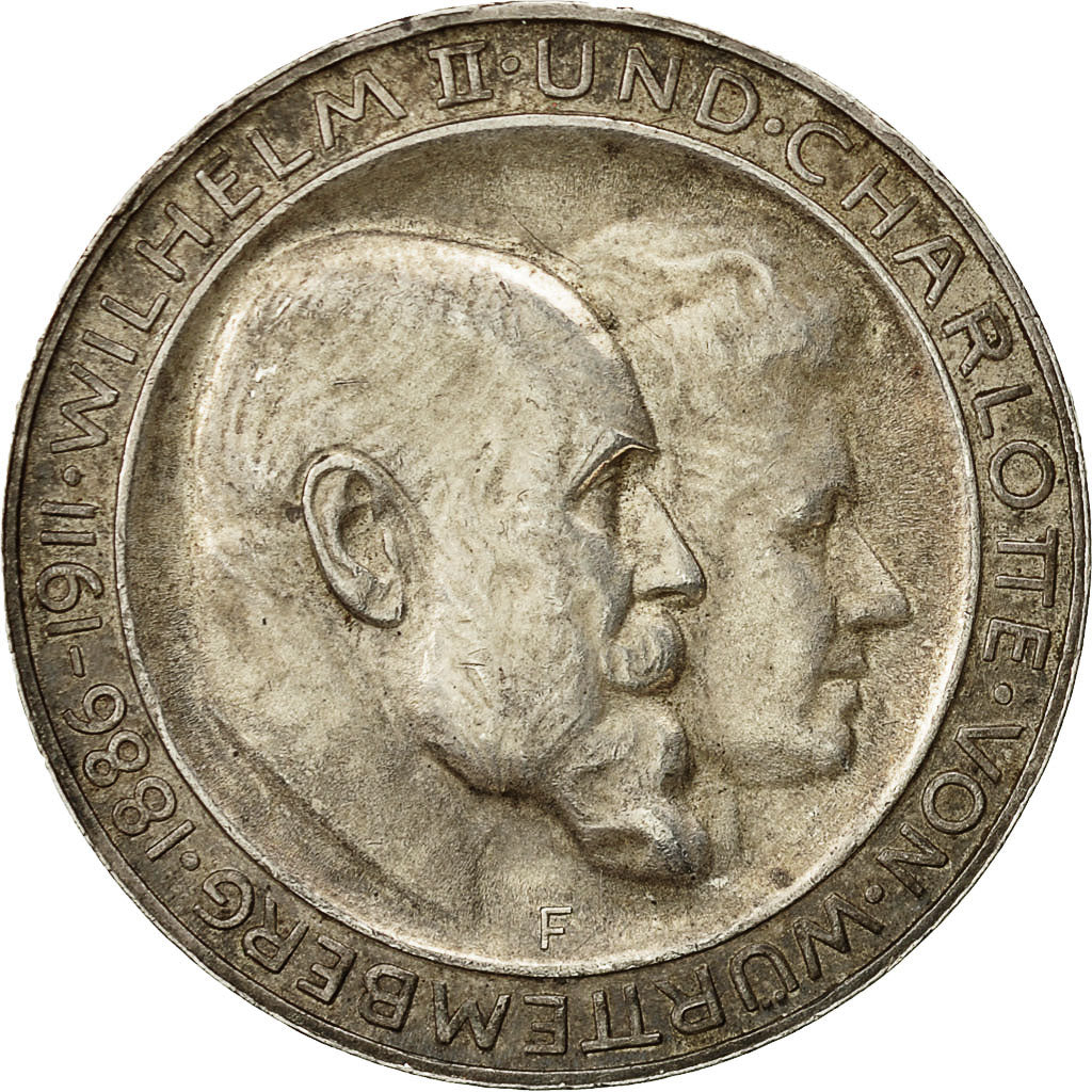 Stati tedeschi, WURTTEMBERG, Wilhelm II, 3 Mark, 1909, Freudenstadt, KM 636