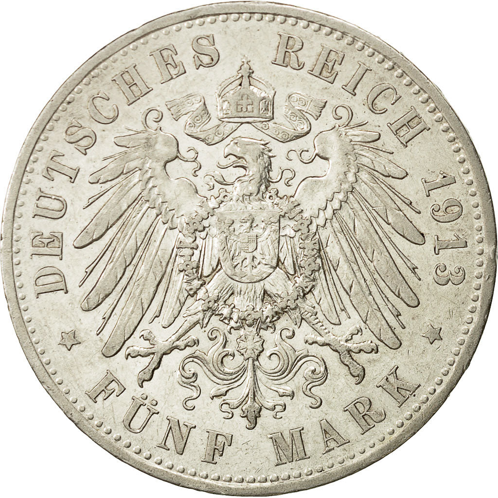 German States, PRUSSIA, Wilhelm II, 5 Mark, 1913, Berlin, EF(40-45), KM 536