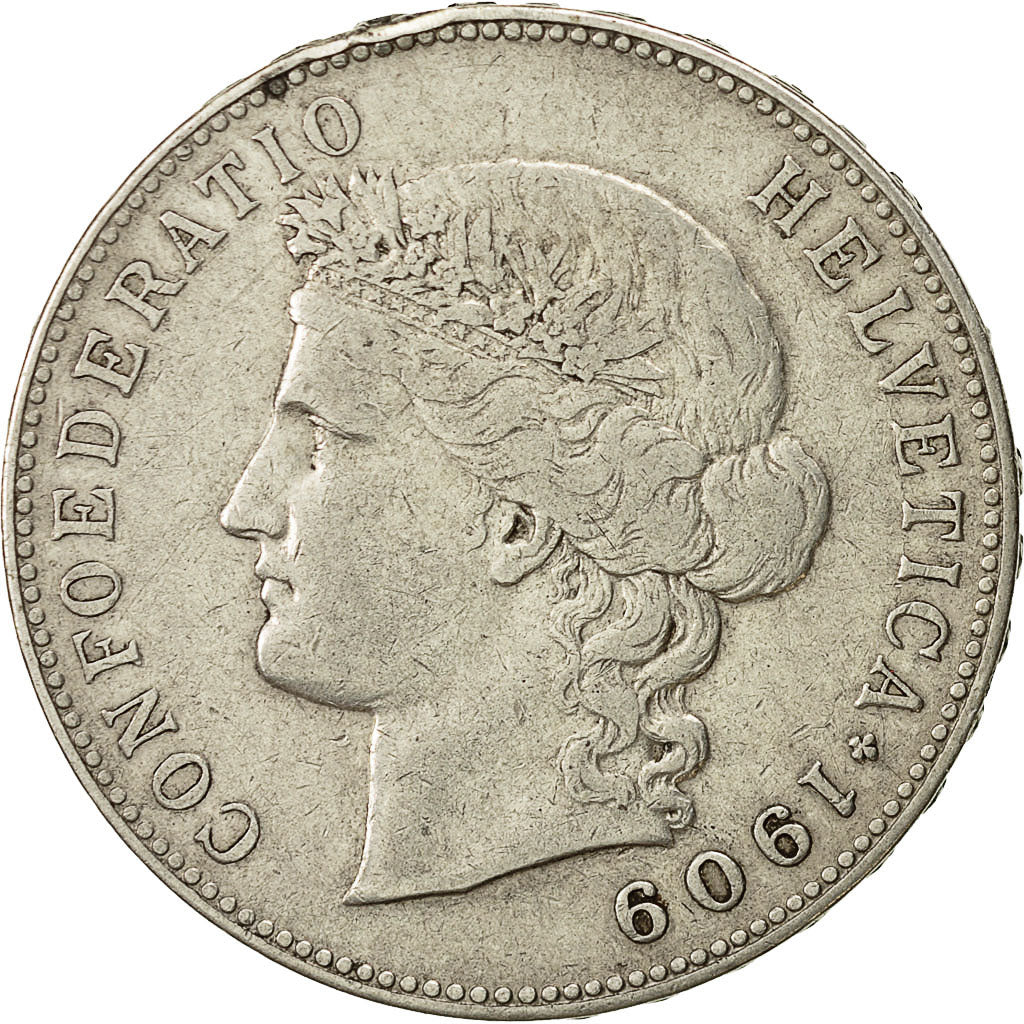 Switzerland, 5 Francs, 1909, Bern, VF(30-35), Silver, KM:34