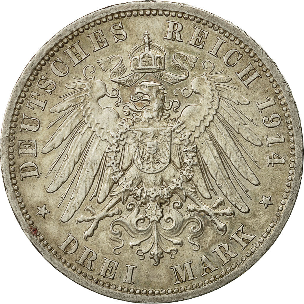 German States, PRUSSIA, Wilhelm II, 3 Mark, 1914, Berlin, AU(50-53), KM 538