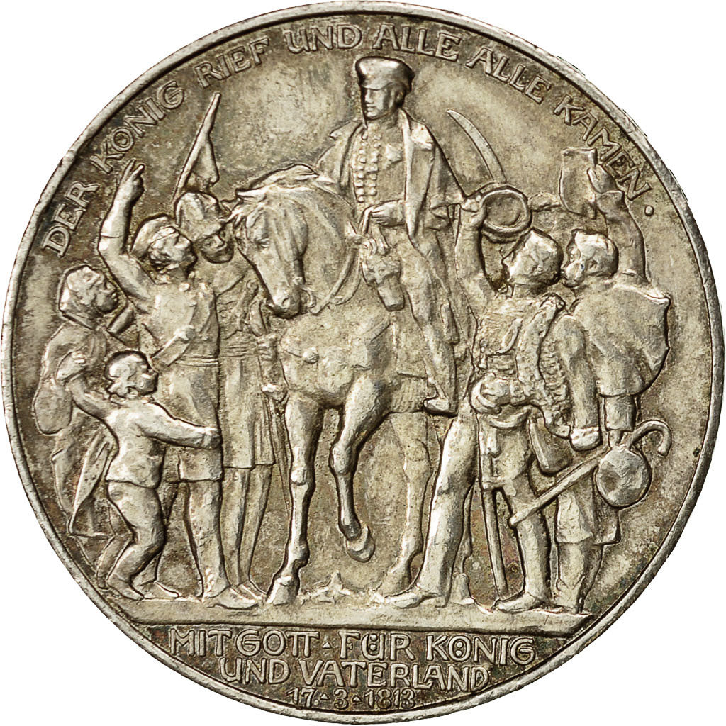 German States, PRUSSIA, Wilhelm II, 3 Mark, 1913, Berlin, AU(55-58), KM 534