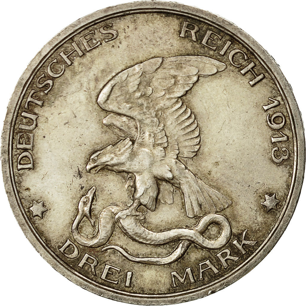 German States, PRUSSIA, Wilhelm II, 3 Mark, 1913, Berlin, AU(55-58), KM 534