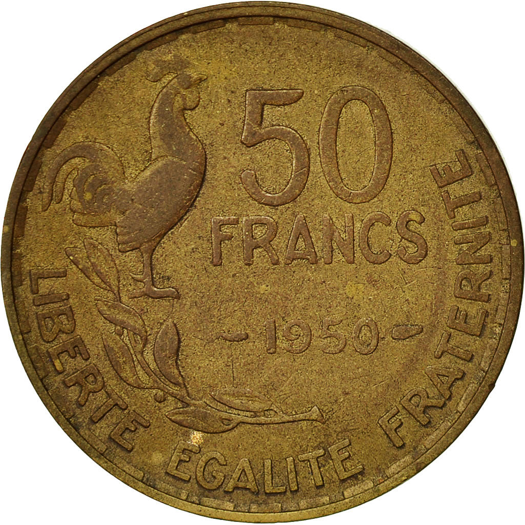 Moneta, Francia, Guiraud, 50 Francs, 1950, Paris, MB+, Alluminio-bronzo