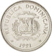 Moneda, República Dominicana, 25 Centavos, 1991, EBC, Níquel recubierto de