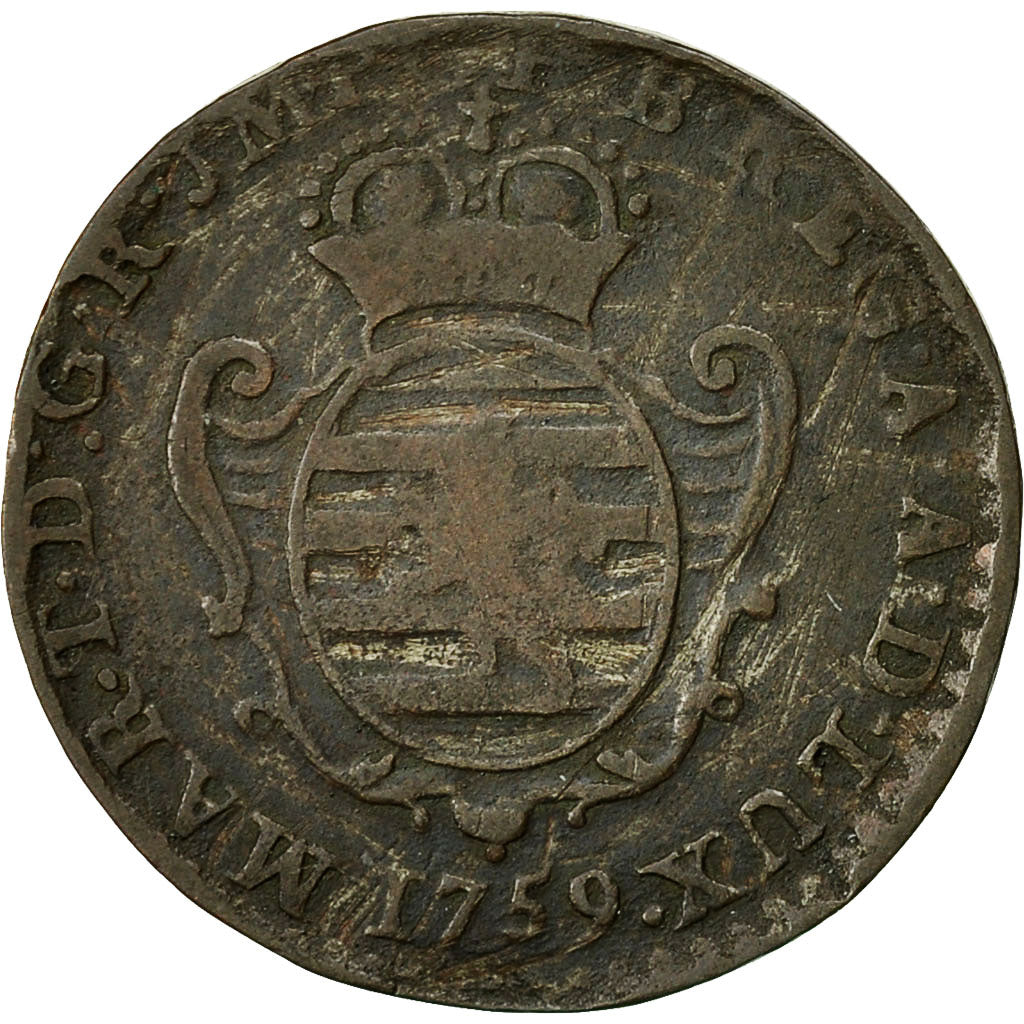 Moneta, Lussemburgo, Maria Theresa, Liard, 1759, Brussels, MB+, Rame, KM:3