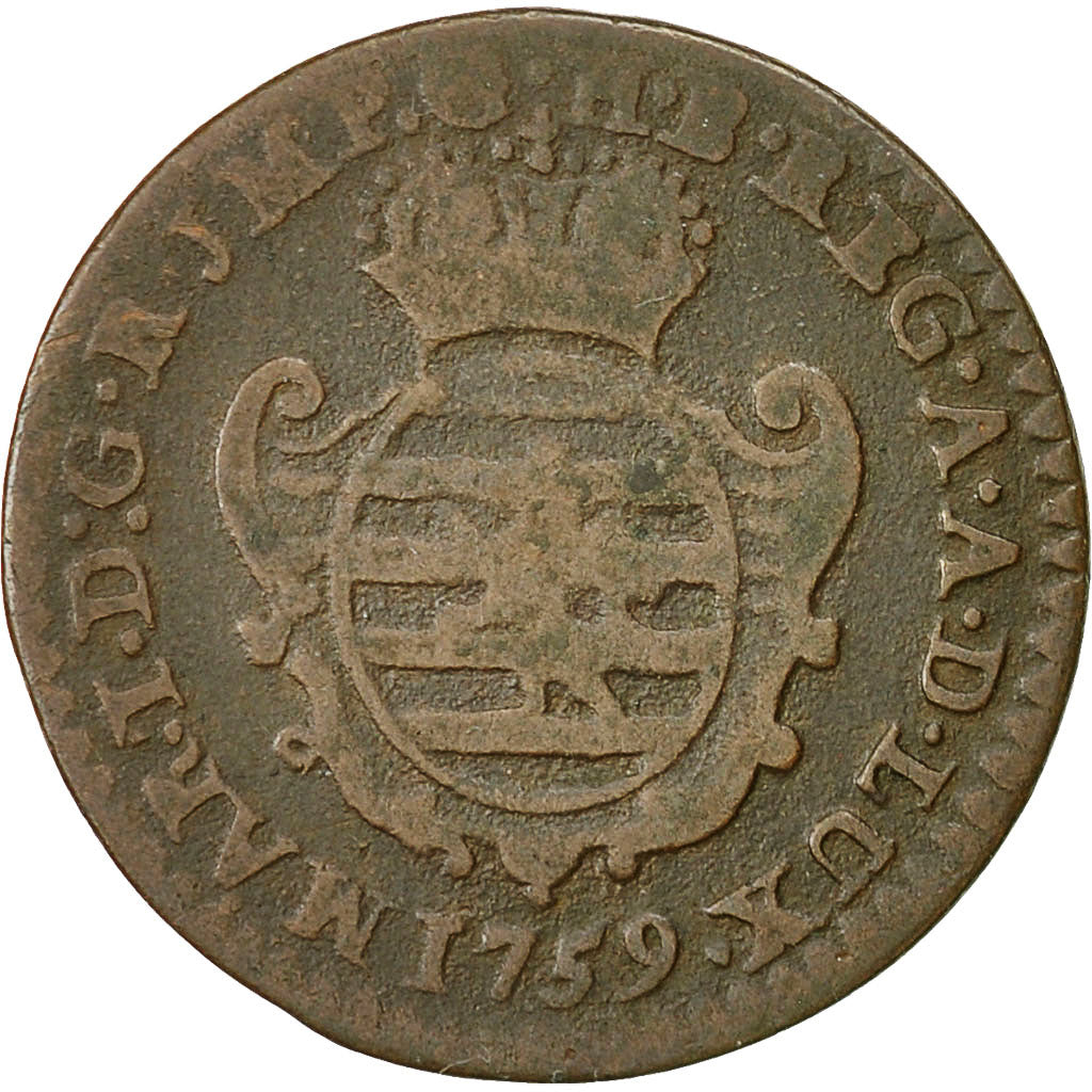 Moneta, Lussemburgo, Maria Theresa, Liard, 1759, Brussels, BB, Rame, KM:3