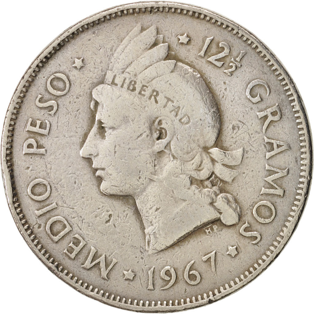Repubblica domenicana, 1/2 Peso, 1967, MB+, Rame-nichel, KM:21a.1