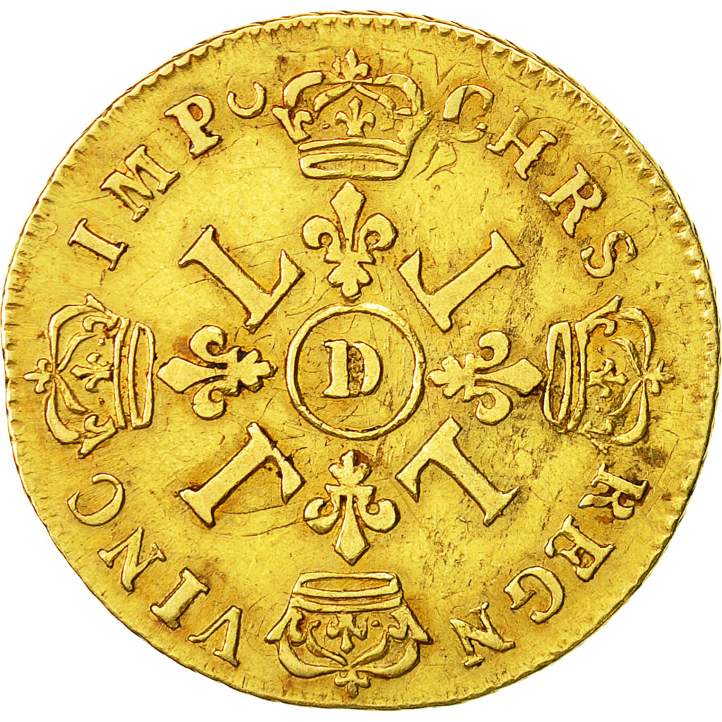 Coin, France, Louis XIV, Louis d'or aux 4 L, Louis d'Or, 1693, Lyons, VF(30-35)