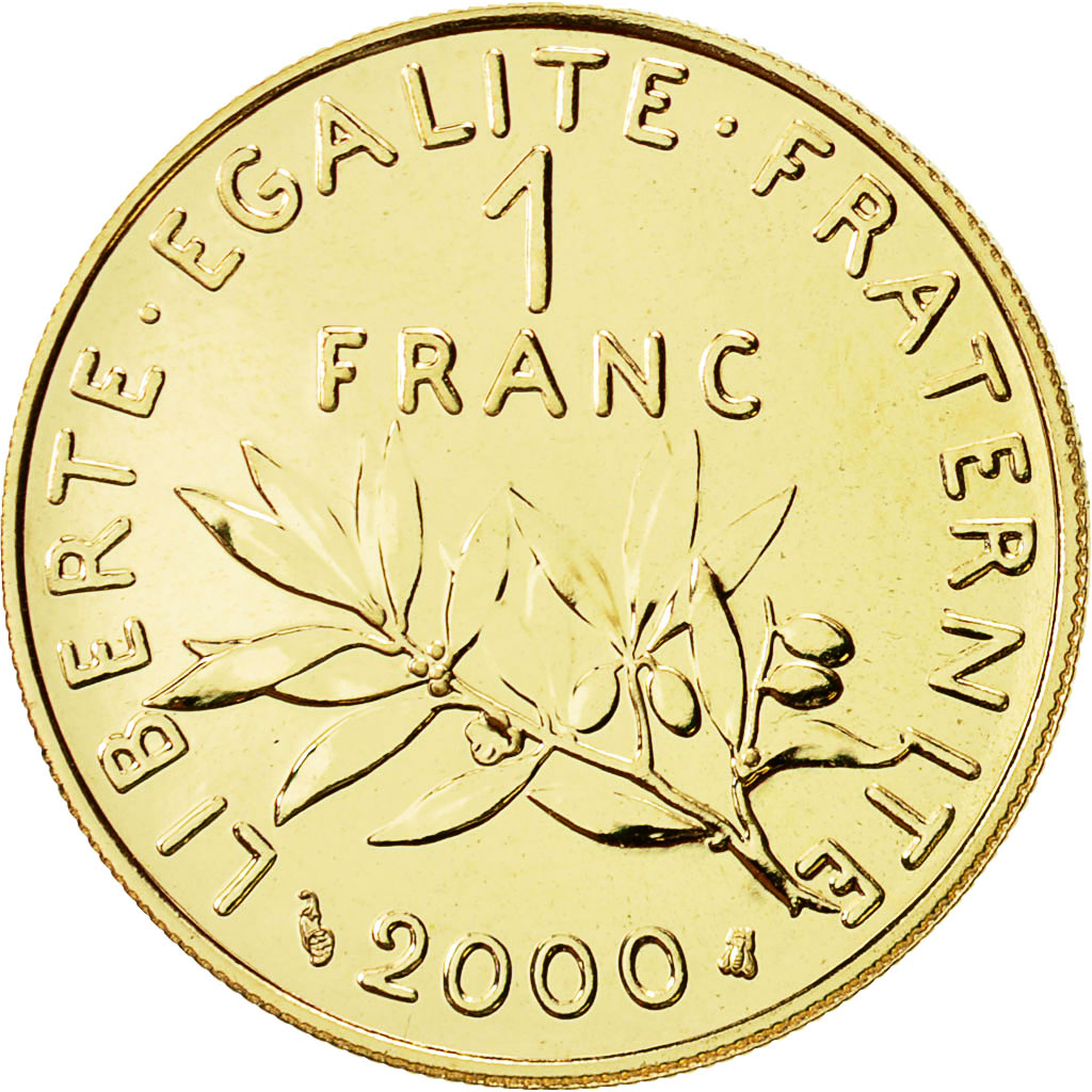 Coin, France, Semeuse, Franc, 2000, Paris, MS(65-70), Gold, KM:925.1a