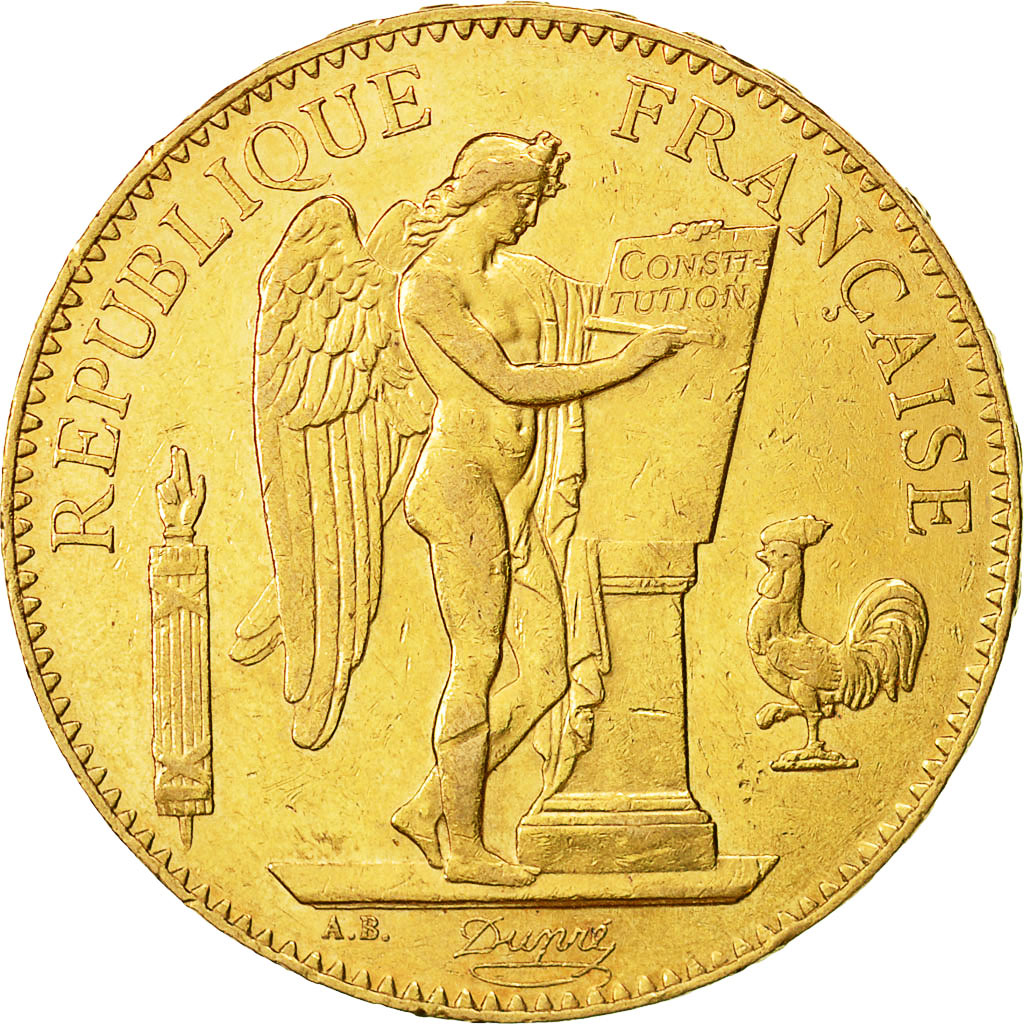Moneda, Francia, Génie, 100 Francs, 1881, Paris, MBC+, Oro, KM:832