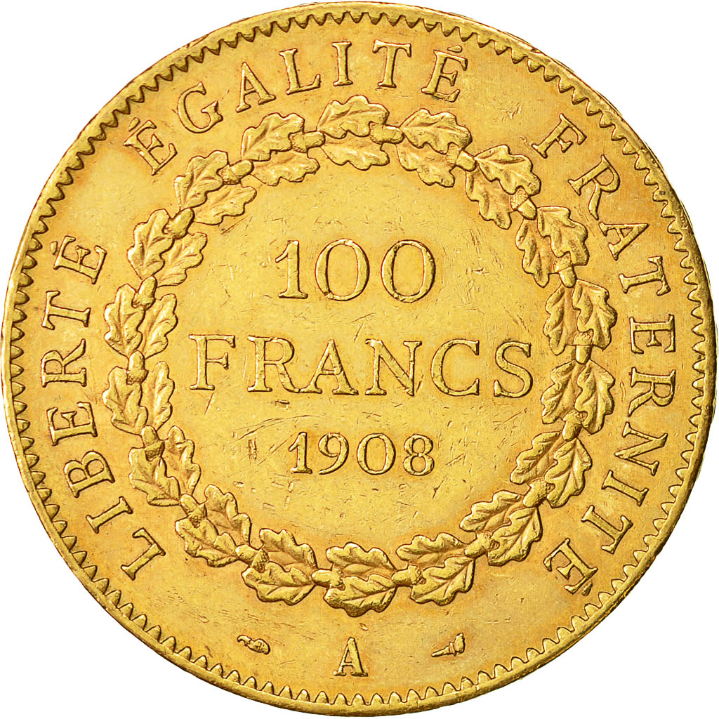 Coin, France, 100 Francs, 1908, Paris, AU(50-53), Gold, KM:858, Gadoury:1137a