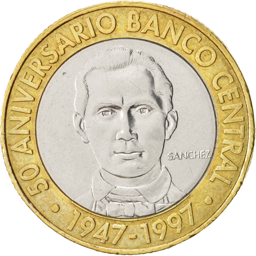 Coin, Dominican Republic, 5 Pesos, 1997, AU(50-53), Bi-Metallic, KM:88
