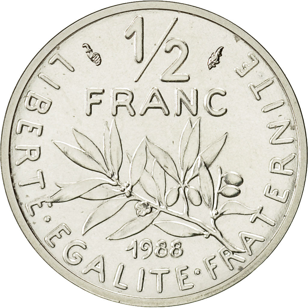 Coin, France, 1/2 Franc, 1988, MS(65-70), Silver, Gadoury:91.P2