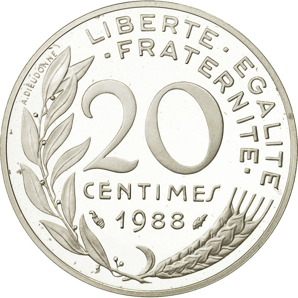 Coin, France, 20 Centimes, 1988, MS(65-70), Silver, Gadoury:56.P2