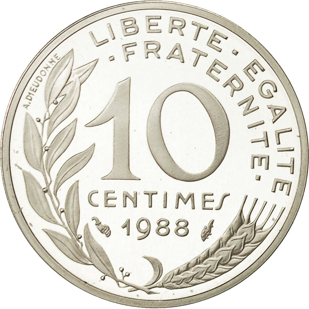 Coin, France, 10 Centimes, 1988, MS(65-70), Silver, Gadoury:46.P2