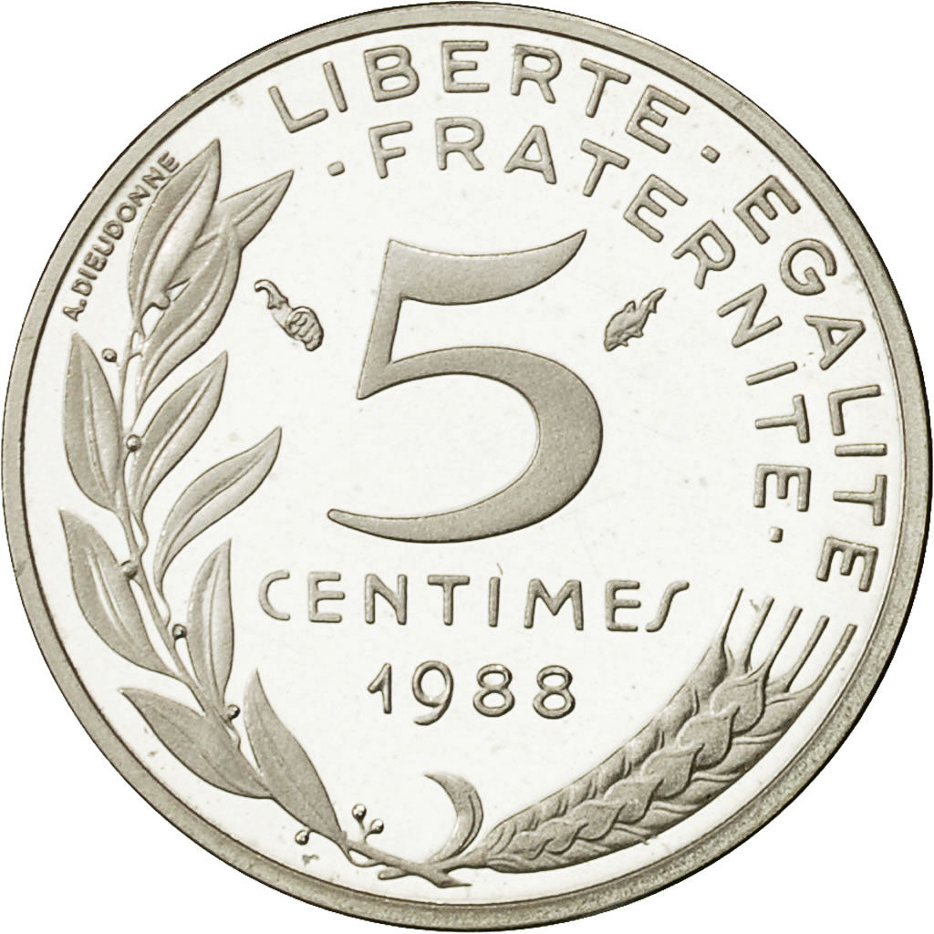 Coin, France, 5 Centimes, 1988, MS(65-70), Silver, Gadoury:22.P2