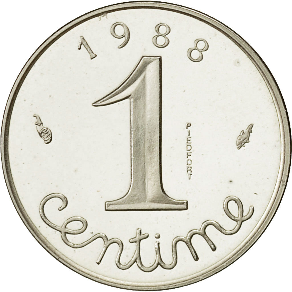 Coin, France, 1 Centime, 1988, MS(65-70), Silver, Gadoury:4.P2
