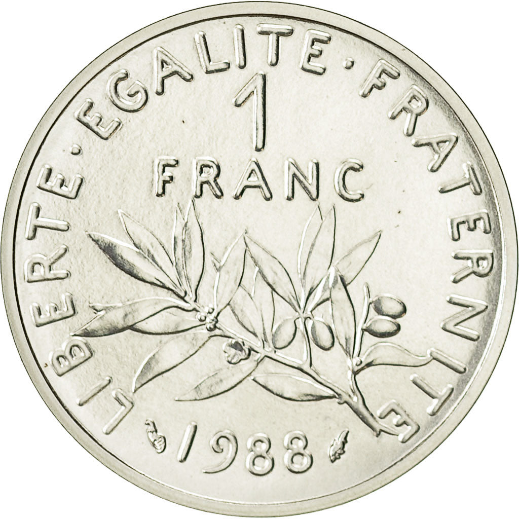 Coin, France, 1 Franc, 1988, MS(65-70), Silver, Gadoury:104.P2
