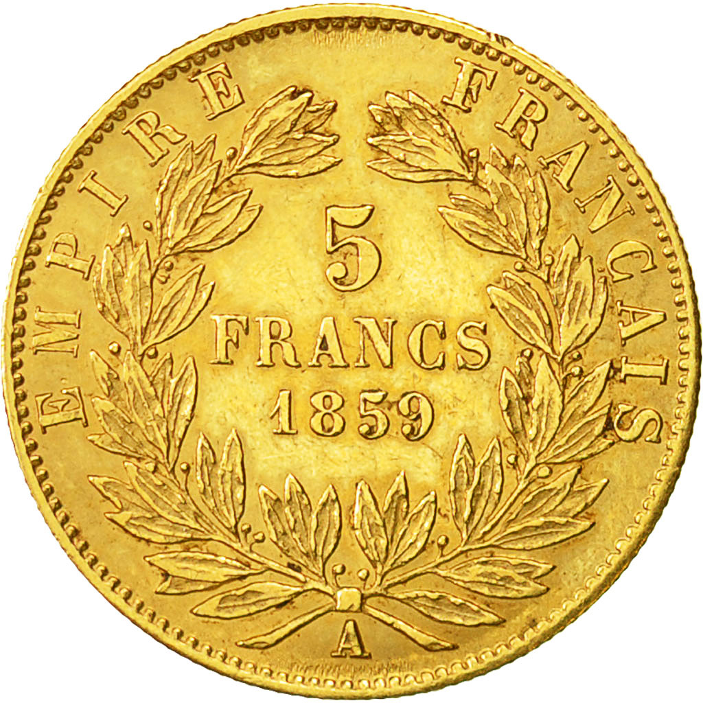 Moneta, Francia, Napoleon III, Napoléon III, 5 Francs, 1859, Paris, BB, Oro