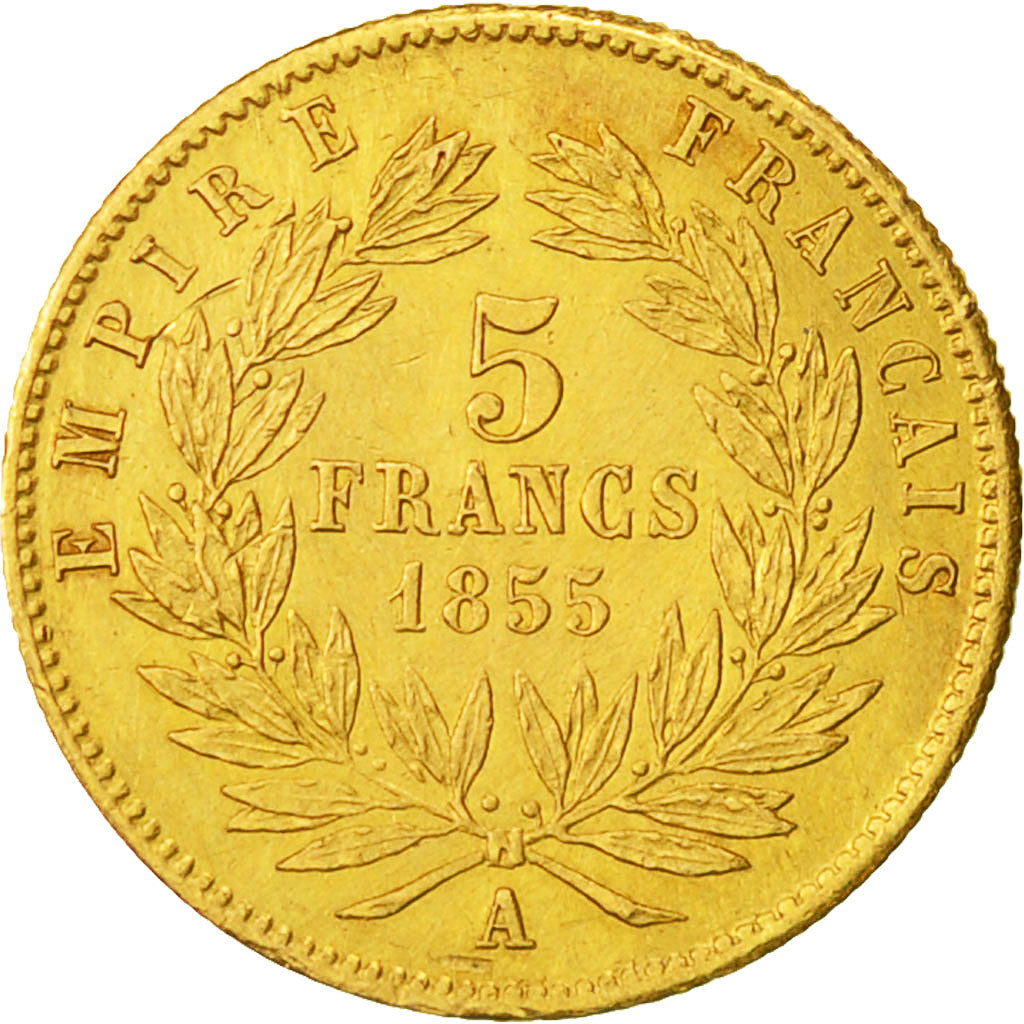 Moneta, Francia, Napoleon III, Napoléon III, 5 Francs, 1855, Paris, BB, Oro