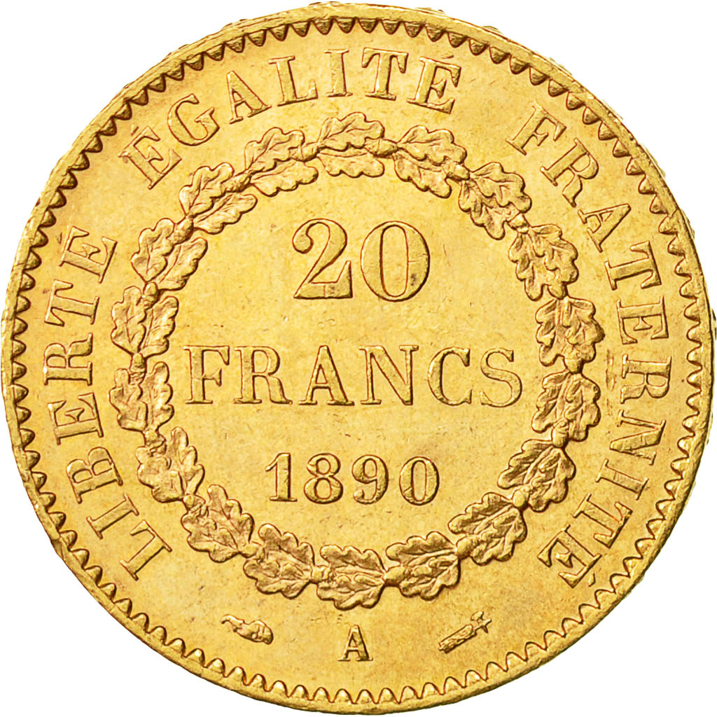Coin, France, Génie, 20 Francs, 1890, Paris, AU(55-58), Gold, KM:825