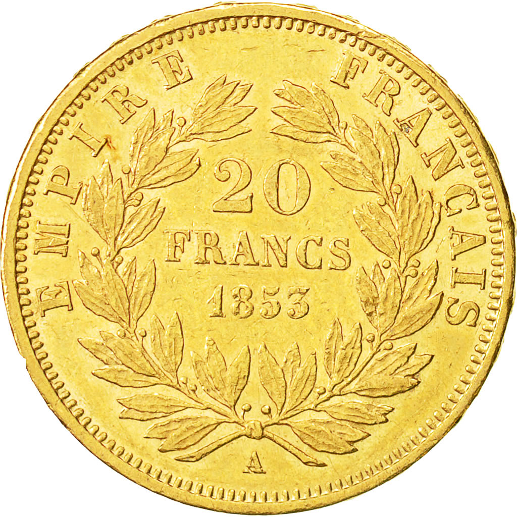 Coin, France, Napoleon III, Napoléon III, 20 Francs, 1853, Paris, AU(50-53)