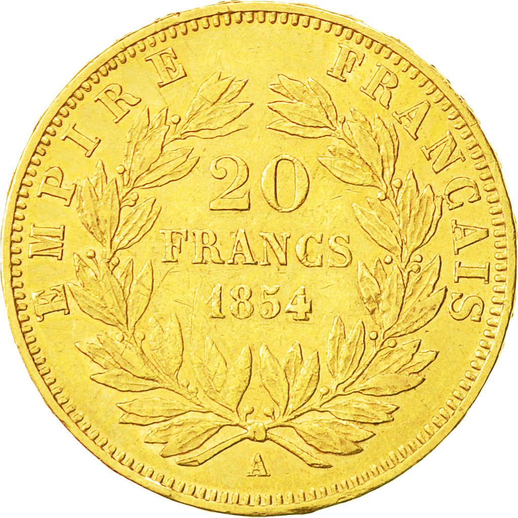Moneta, Francia, Napoleon III, Napoléon III, 20 Francs, 1854, Paris, BB, Oro