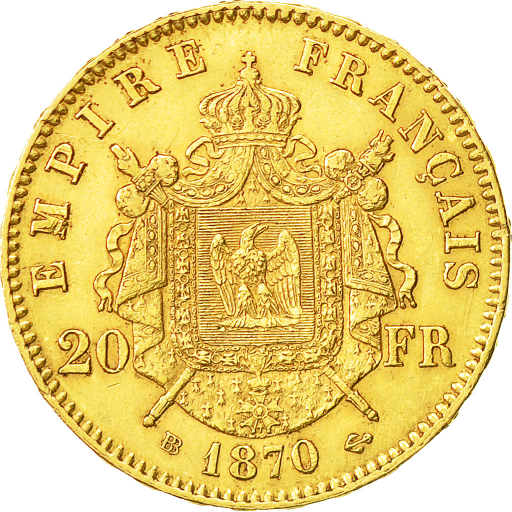 Monnaie, France, Napoléon III, 20 Francs, 1870, Strasbourg, TTB+,Gadoruy 1062