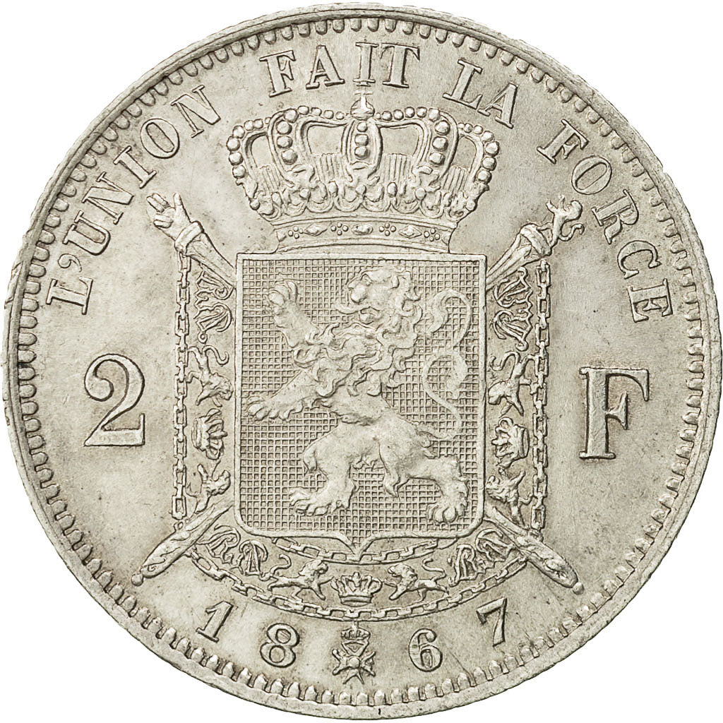 Moneta, Belgio, Leopold II, 2 Francs, 2 Frank, 1867, BB+, Argento, KM:30.1
