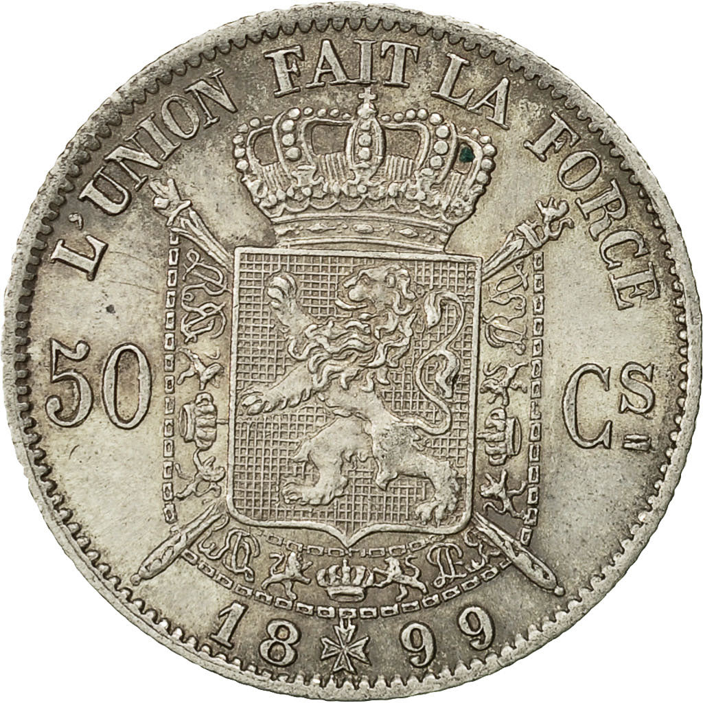 Coin, Belgium, Leopold II, 50 Centimes, 1899, AU(50-53), Silver, KM:26
