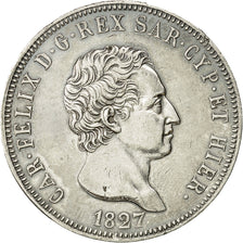 Moneda, Estados italianos, SARDINIA, Carlo Felice, 5 Lire, 1827, Torino, MBC+