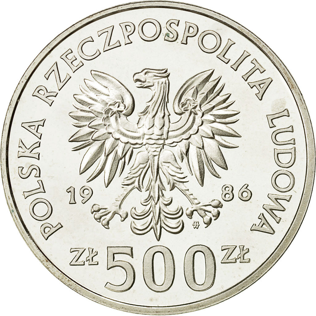 Coin, Poland, 500 Zlotych, 1986, Warsaw, MS(65-70), Silver, KM:162