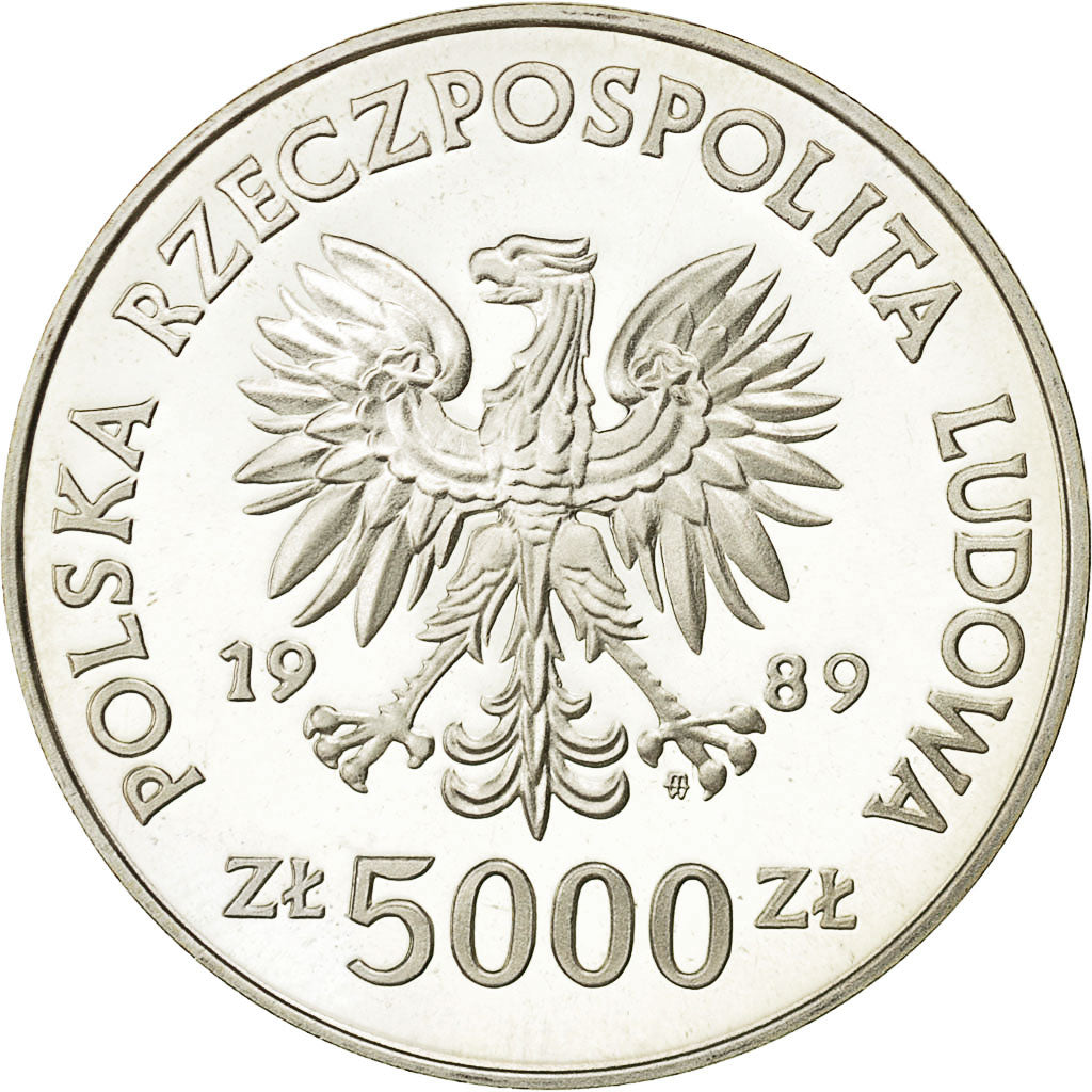 Coin, Poland, 5000 Zlotych, 1989, Warsaw, MS(65-70), Silver, KM:193