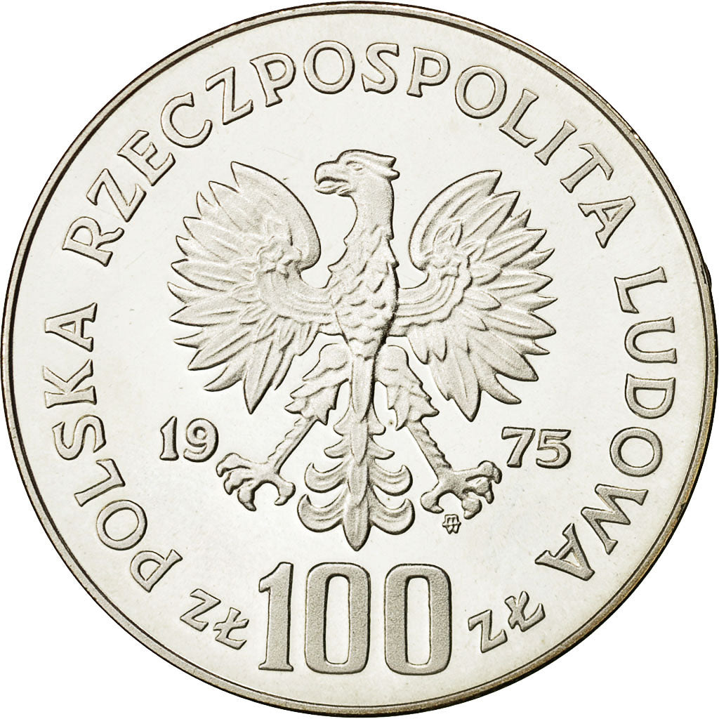Coin, Poland, 100 Zlotych, 1975, Warsaw, MS(65-70), Silver, KM:77