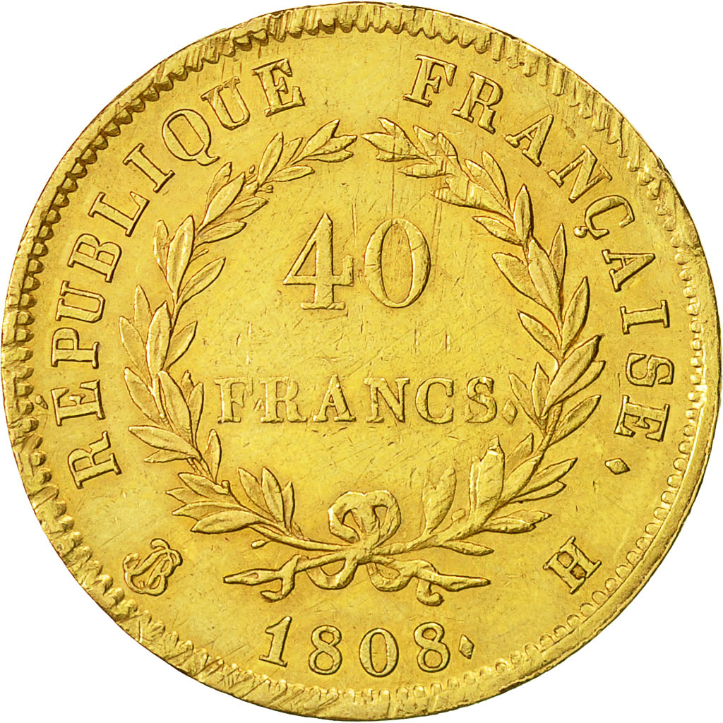 Coin, France, Napoléon I, 40 Francs, 1808, La Rochelle, AU(50-53), Gold