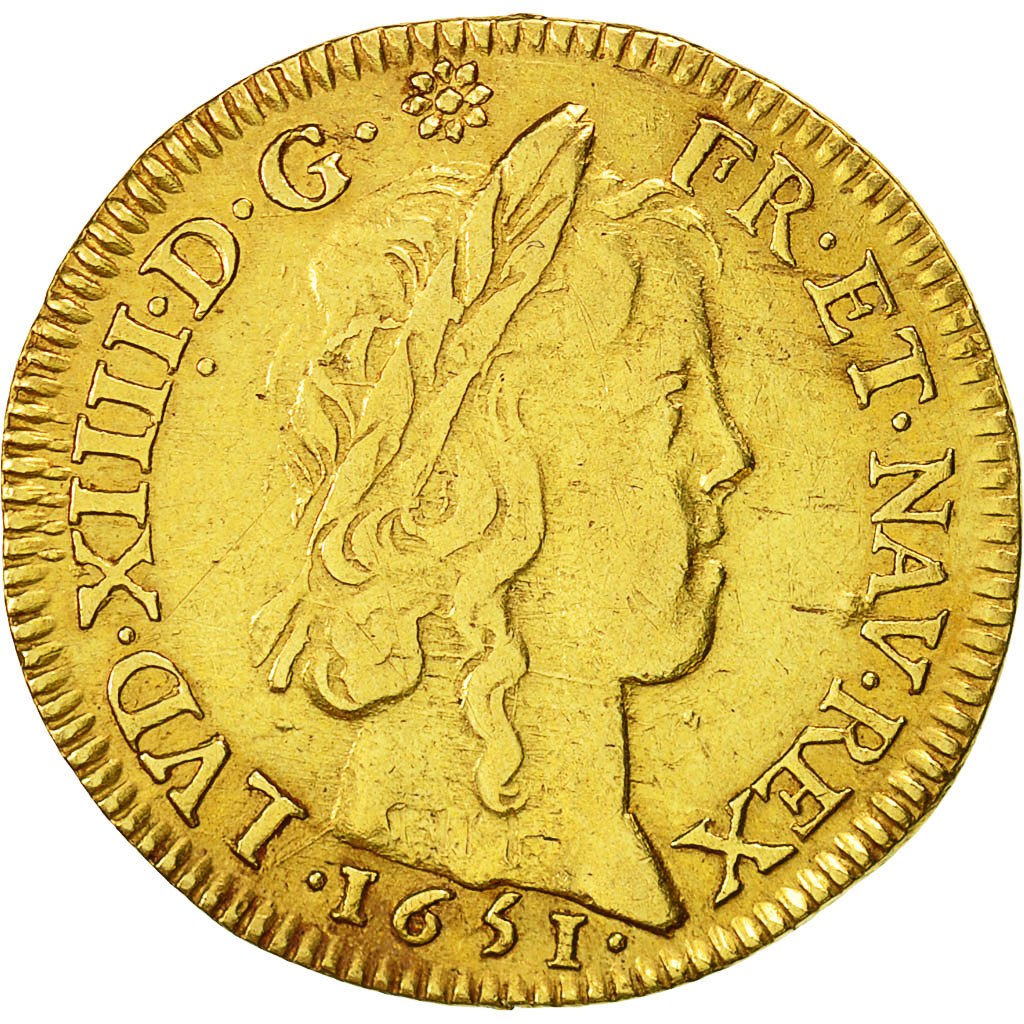 Moneta, Francia, Louis XIV, Louis d'or à la mèche longue, Louis d'Or, 1651