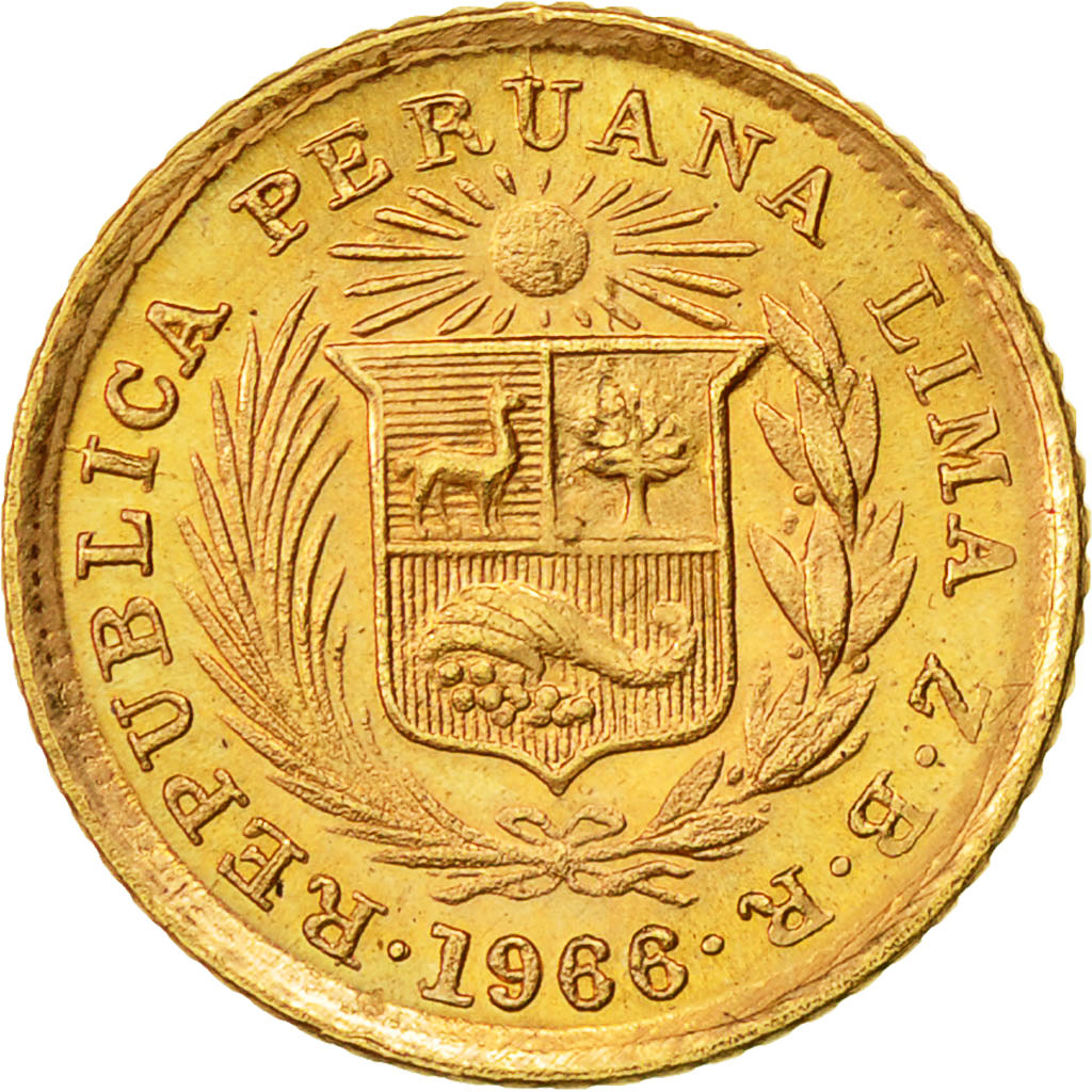 Coin, Peru, 1/5 Libra, Pound, 1966, Lima, MS(63), Gold, KM:210