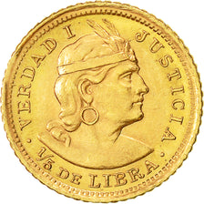 Coin, Peru, 1/5 Libra, Pound, 1968, Lima, MS(63), Gold, KM:210
