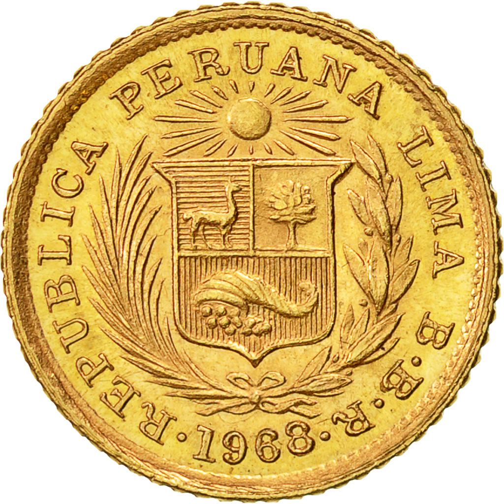 Coin, Peru, 1/5 Libra, Pound, 1968, Lima, MS(63), Gold, KM:210
