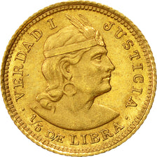 Moneda, Perú, 1/5 Libra, Pound, 1925, Lima, EBC, Oro, KM:210