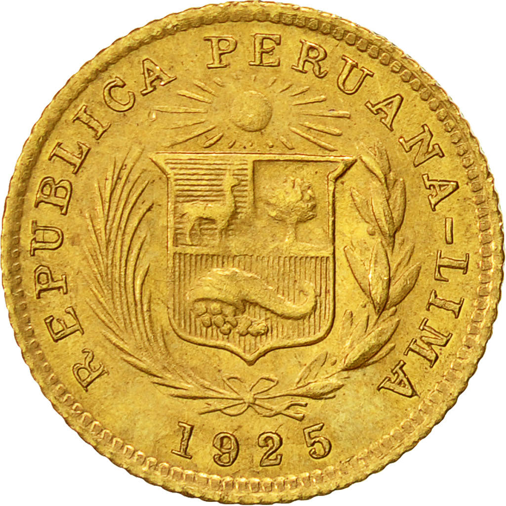 Moneda, Perú, 1/5 Libra, Pound, 1925, Lima, EBC, Oro, KM:210