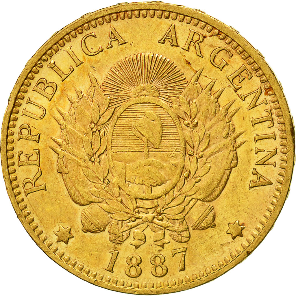 Coin, Argentina, Argentino, 1887, AU(50-53), Gold, KM:31