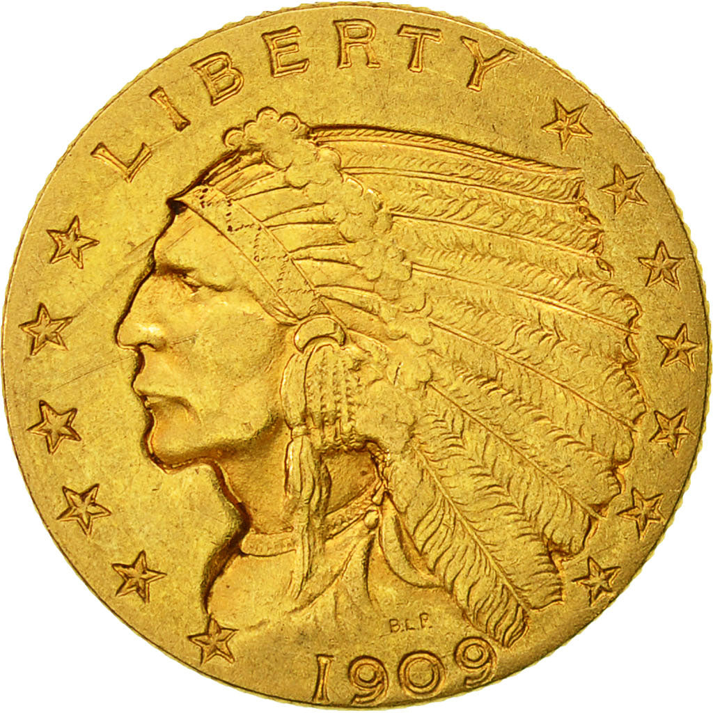 Monnaie, États-Unis, Indian Head, $2.50, Quarter Eagle, 1909, U.S. Mint