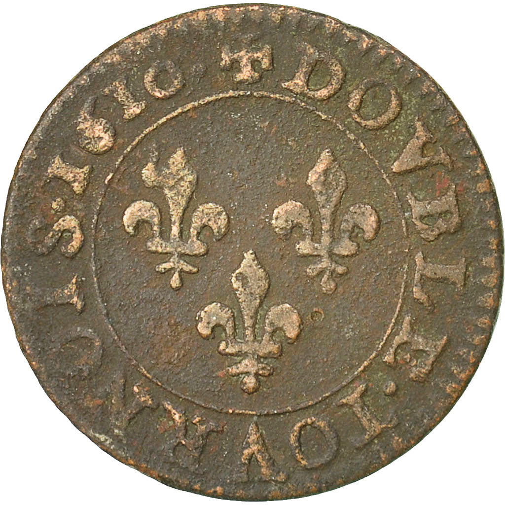 Monnaie, France, Henri IV, Double Tournois, 1610, Paris, TB+, Cuivre, KM:16.1