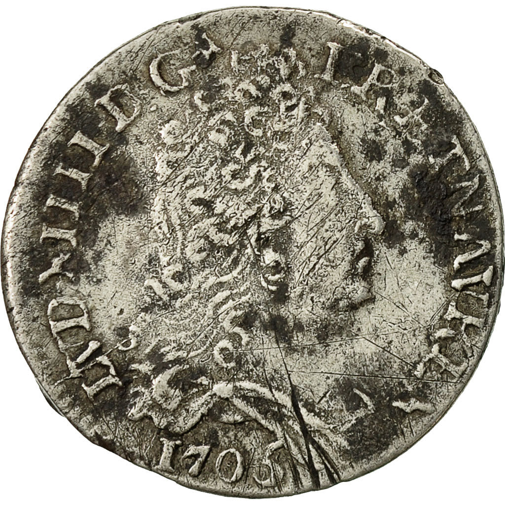 Coin, France, Louis XIV, 10 Sols aux insignes, 10 Sols-1/8 Ecu, 1706, Rennes