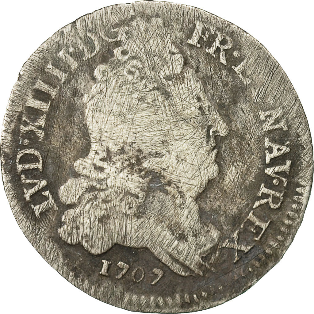 Moneta, Francia, Louis XIV, 10 Sols aux insignes, 1707, Paris, KM 349.1