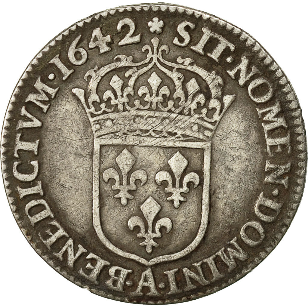 Monnaie, France, Louis XIII, 1/12 Écu, 2e poinçon de Warin, buste drapé et